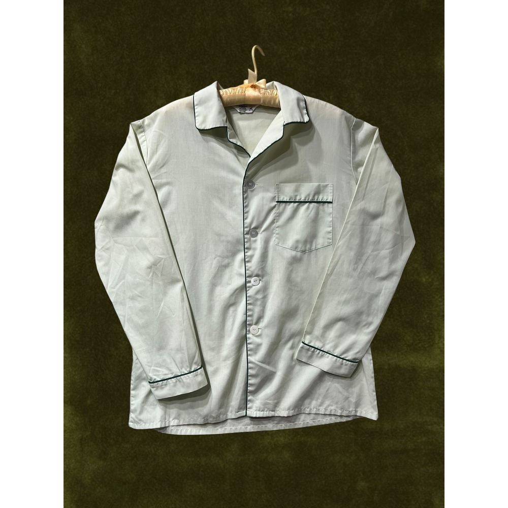 Vintage 70s JCPenney Mens Pajama Top Cream Green Piping Permanent Press Size M